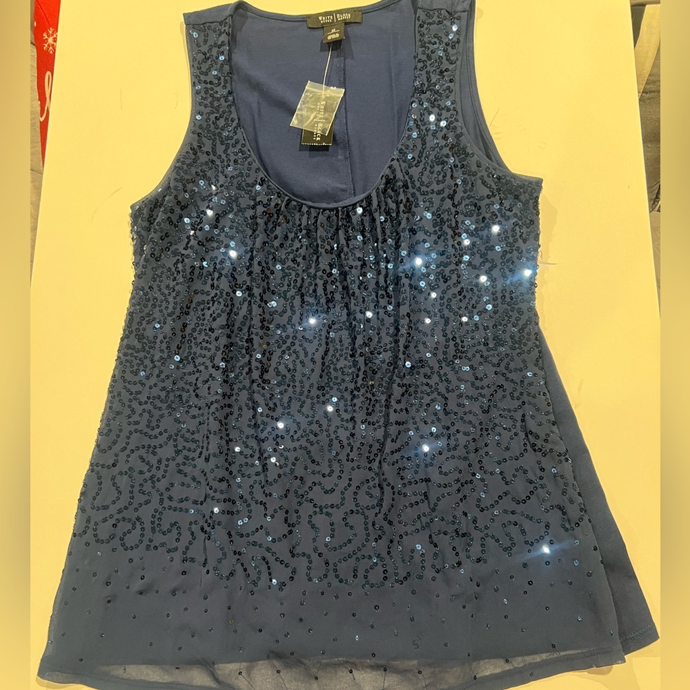 NWT White House Black Market Navy Sequin Tank Top